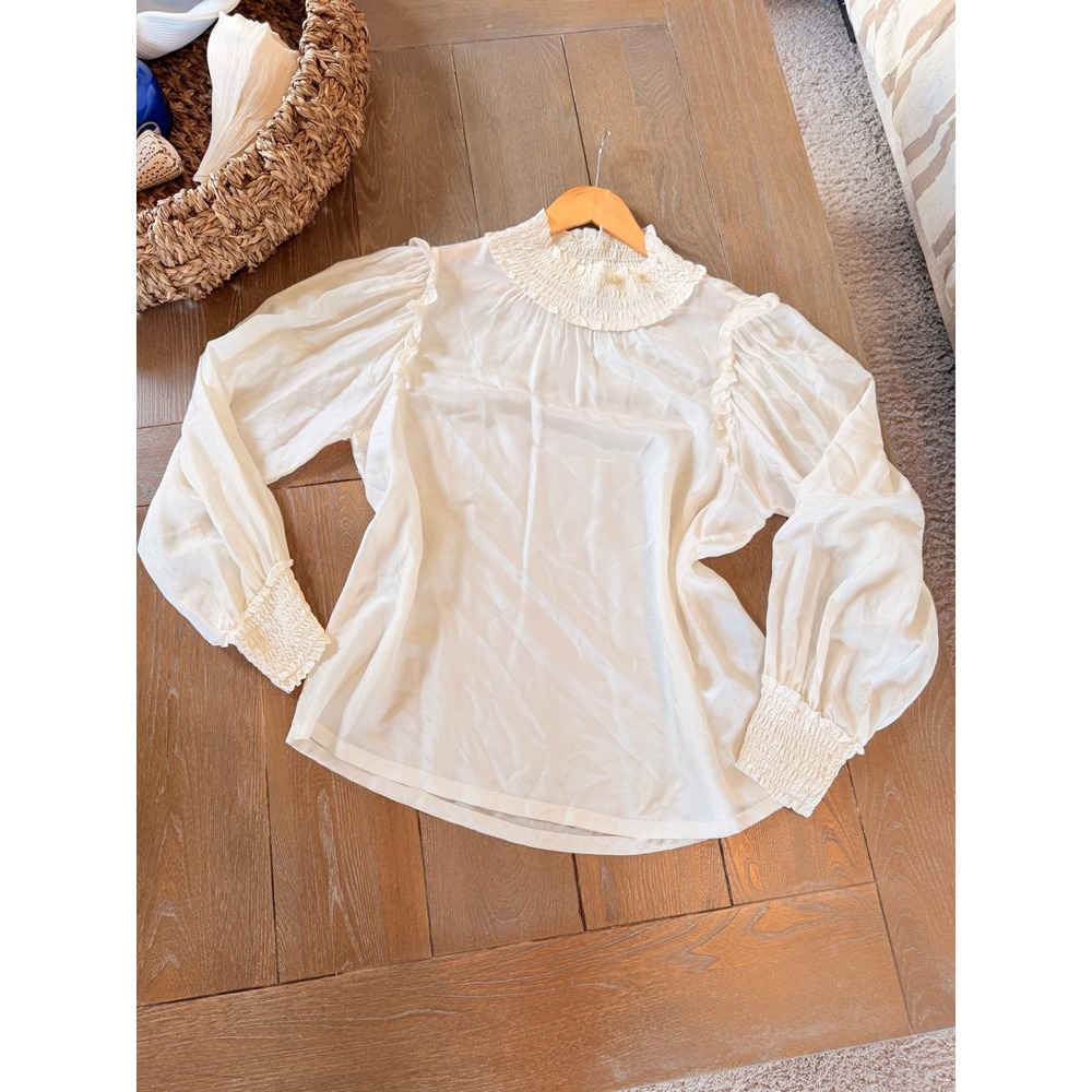 Raquel Allegra Shirred Collar Blouse Womens Off White Size 1